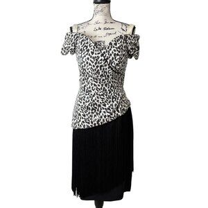 Morton Myles The Warrens Cocktail Dress Off-Shoulder Black White 80s Women Sz 8